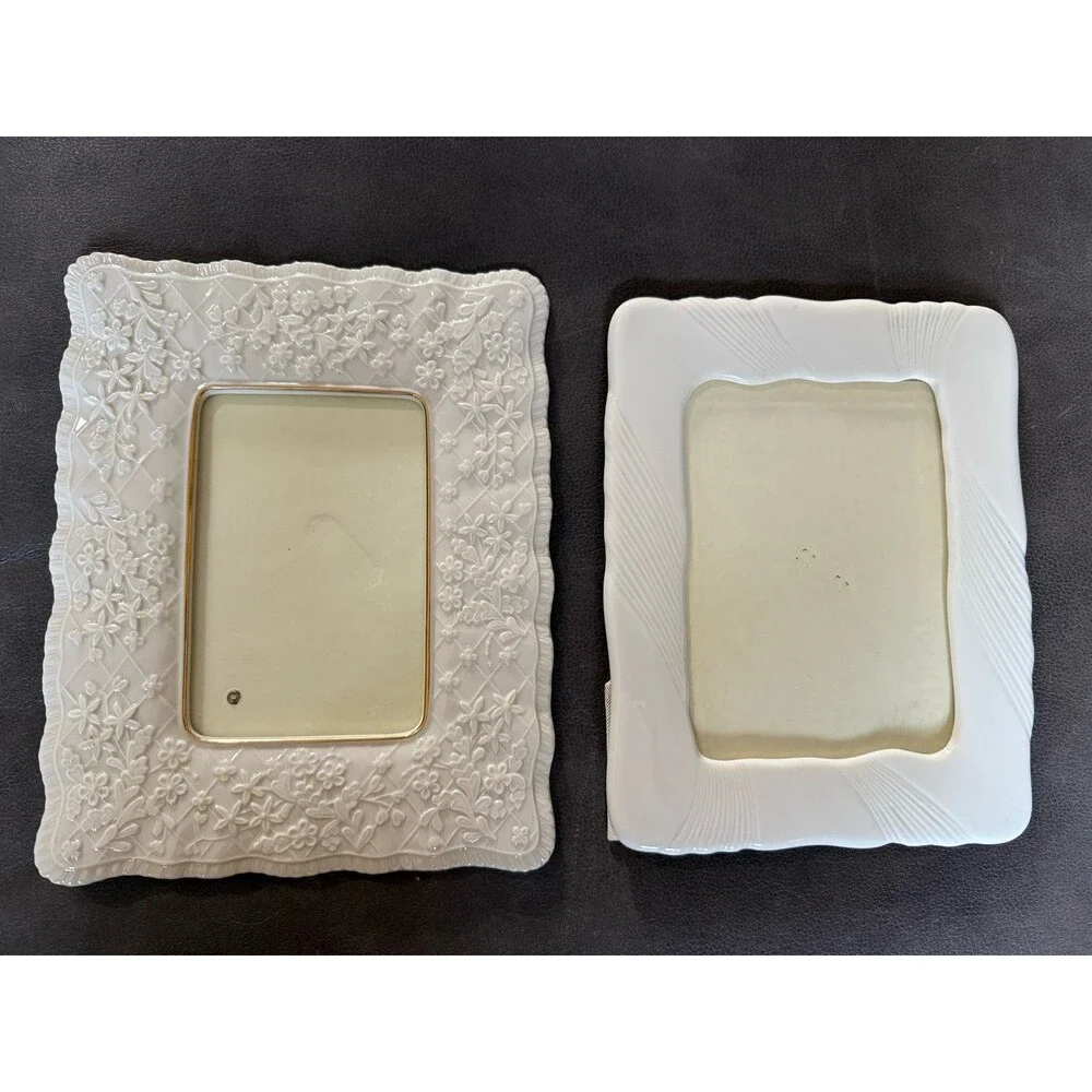 Lenox Picture Frames Scalloped Edge 5x7 And 4x6 Ivory China USA Made Vintage